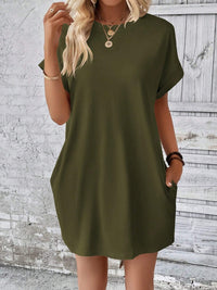 Thumbnail for Round Neck Short Sleeve Mini Dress