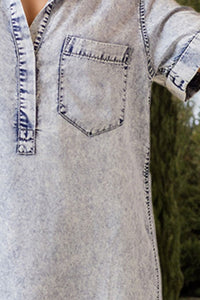 Thumbnail for Pocketed Collared Neck Short Sleeve Denim Dress