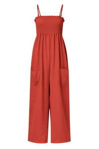 Thumbnail for Smocked Spaghetti Strap Wide Leg Jumpsuit