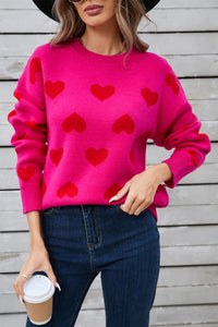 Thumbnail for Angel Wings Heart Round Neck Long Sleeve Sweater