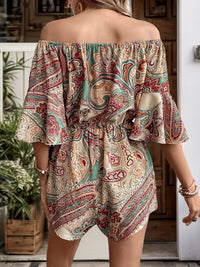 Thumbnail for Perfee Printed Off Shoulder Half Sleeve Romper