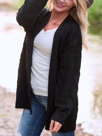 Thumbnail for Cable-Knit Open Front Long Sleeve Cardigan