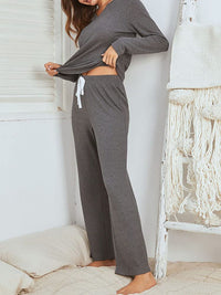 Thumbnail for Notched Long Sleeve Top and Pants Set