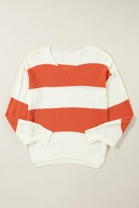 Thumbnail for Color Block Dropped Shoulder V-Neck Sweater
