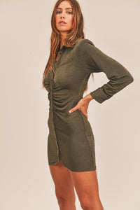 Thumbnail for Ruched Button-Down Skinny Mini Dress