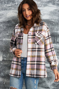 Thumbnail for Plaid Button Front Shirt Jacket with Breast Pockets