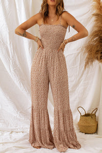 Thumbnail for Floral Spaghetti Strap Smocked Wide Leg Jumpsuit