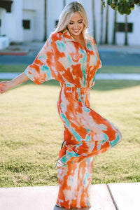 Thumbnail for Tie-Dye Collared Wide Leg Jumpsuit