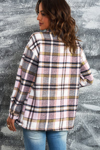 Thumbnail for Plaid Button Front Shirt Jacket with Breast Pockets