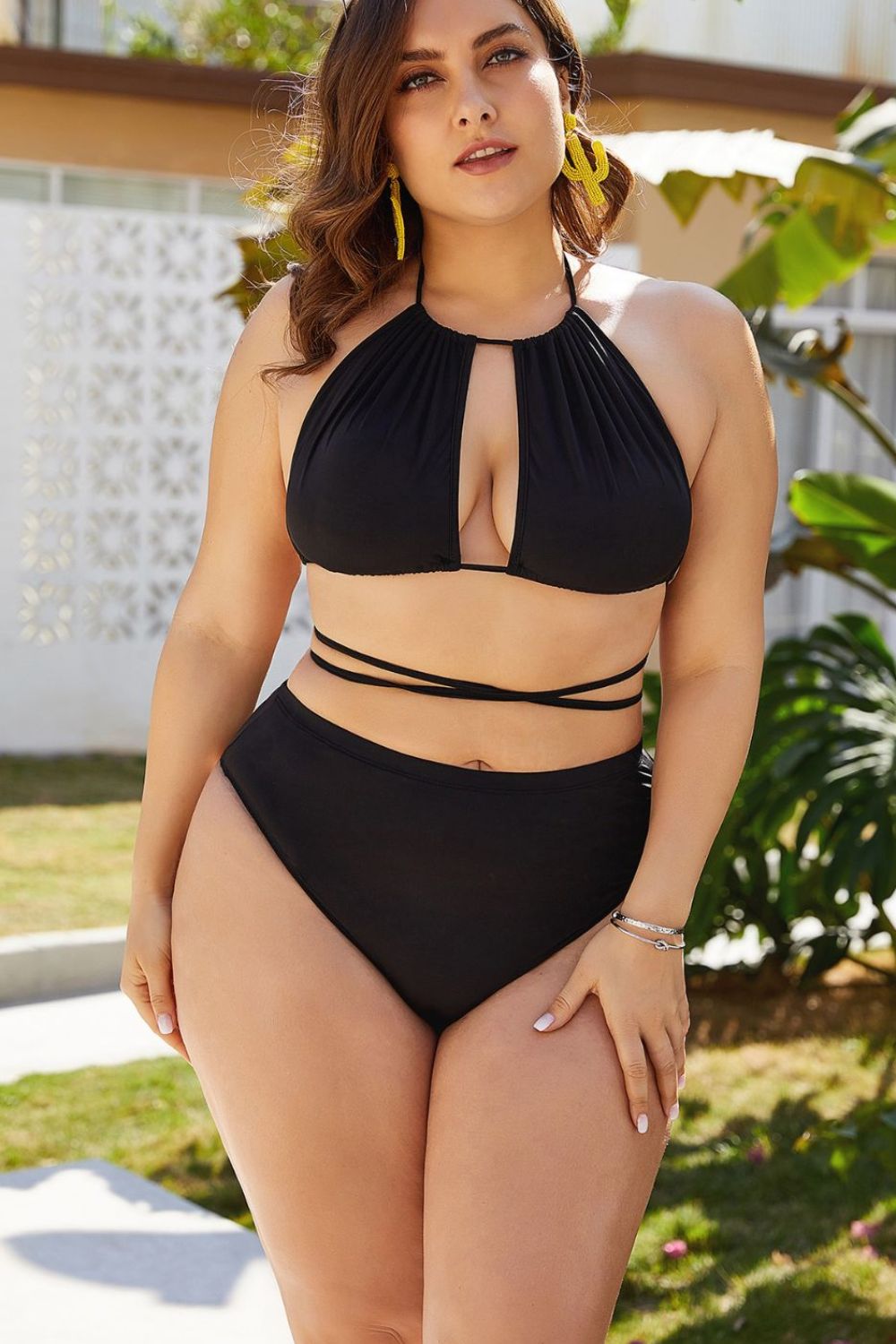 Plus Size Cutout Tied Backless Bikini