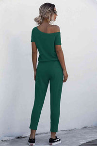 Thumbnail for Asymmetrical Neck Tied Jumpsuit with Pockets