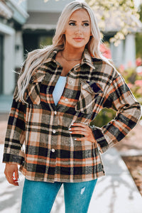 Thumbnail for Plaid Button Front Shirt Jacket with Breast Pockets