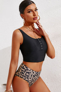 Thumbnail for Half Snap Square Neck Tankini Swim Suit