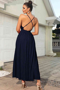 Thumbnail for Sleeveless Plunge Neck Slit Maxi Dress