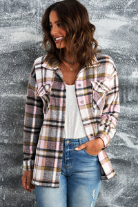 Thumbnail for Plaid Button Front Shirt Jacket with Breast Pockets