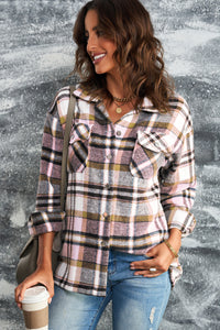 Thumbnail for Plaid Button Front Shirt Jacket with Breast Pockets