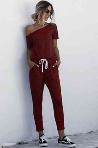 Thumbnail for Asymmetrical Neck Tied Jumpsuit with Pockets