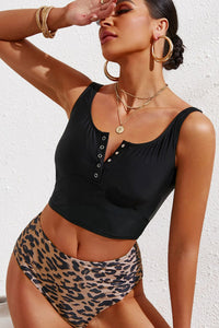 Thumbnail for Half Snap Square Neck Tankini Swim Suit