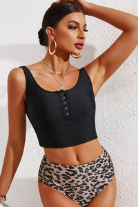 Thumbnail for Half Snap Square Neck Tankini Swim Suit